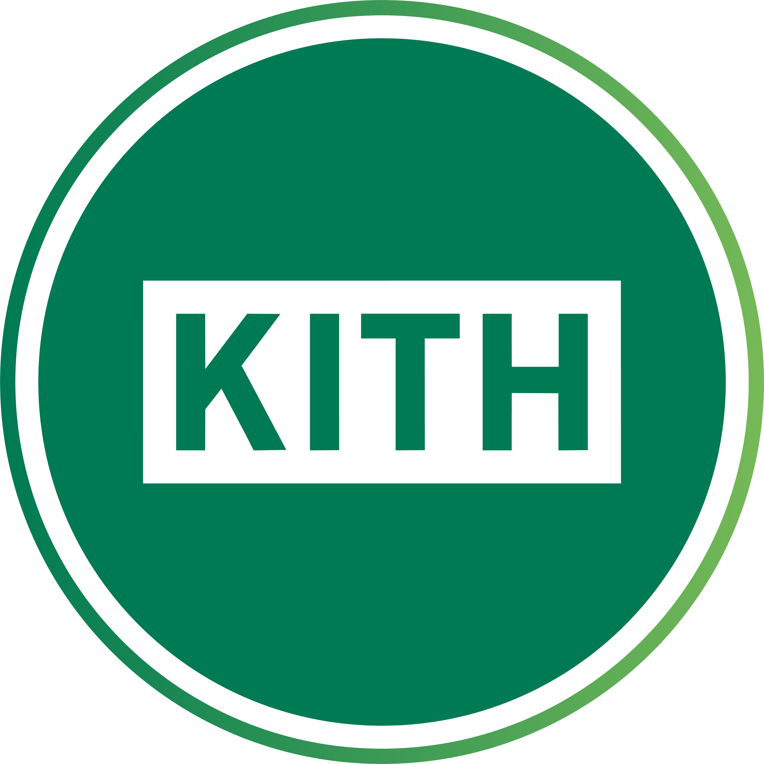 Close-up of the green and white logo of Kith.