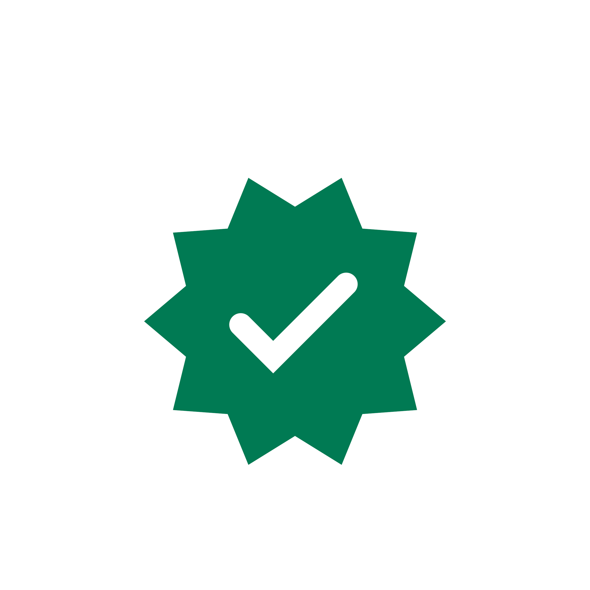 Green badge with a checkmark in the center, indicating approval or certification.