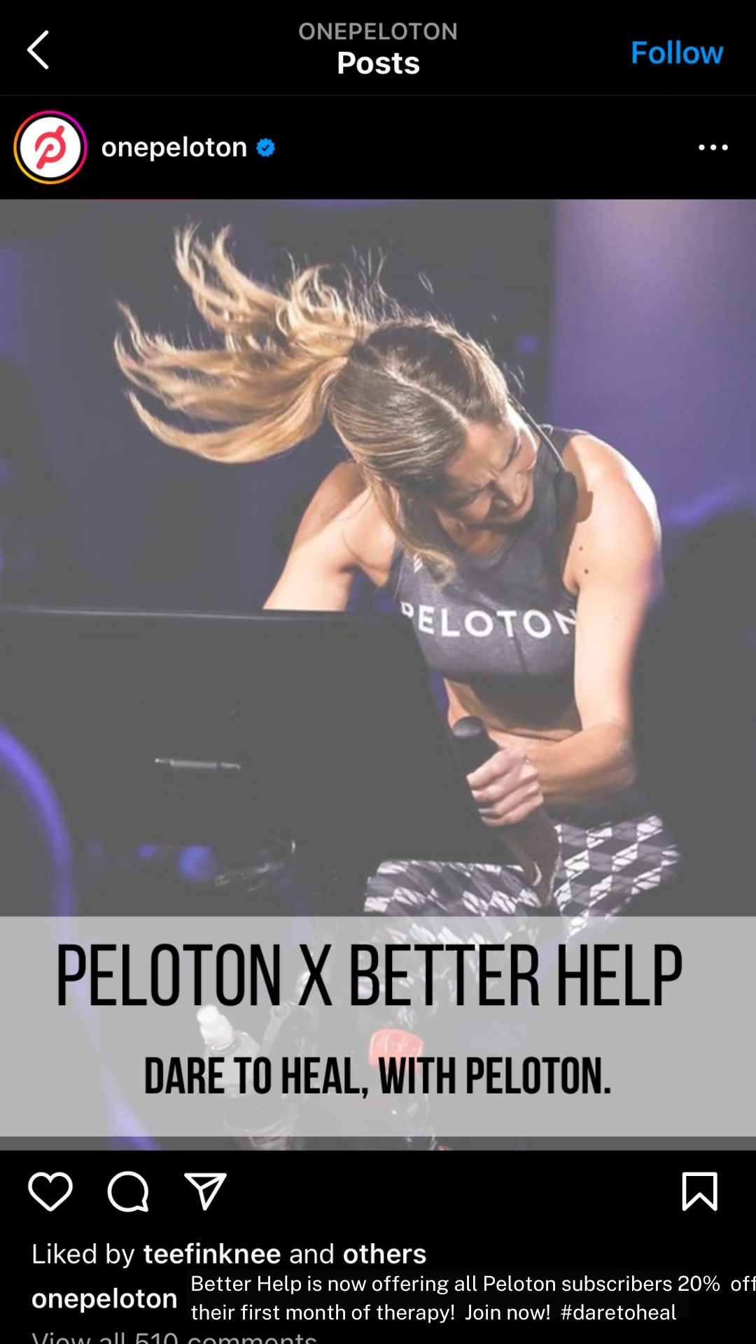 Better Help is now offering all Peloton subscribers 20% their first month of therapy! Join now!.png