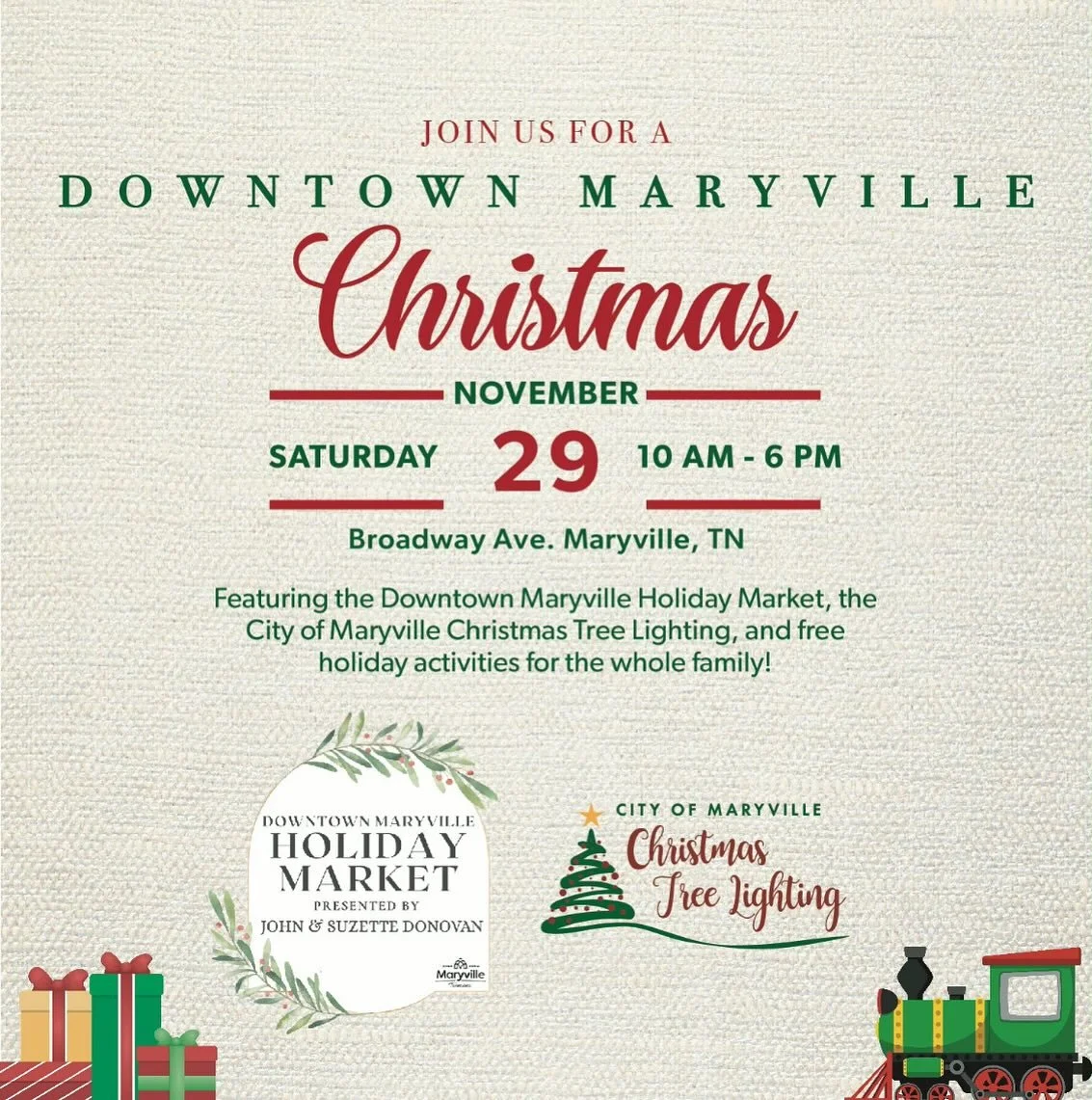 Step into a winter wonderland along the charming historic streets of downtown Maryville tomorrow, November 29th.
We&rsquo;ll be joining the
@downtownmaryvilleholidaymkt where twinkling lights dance across the streets and small business window display