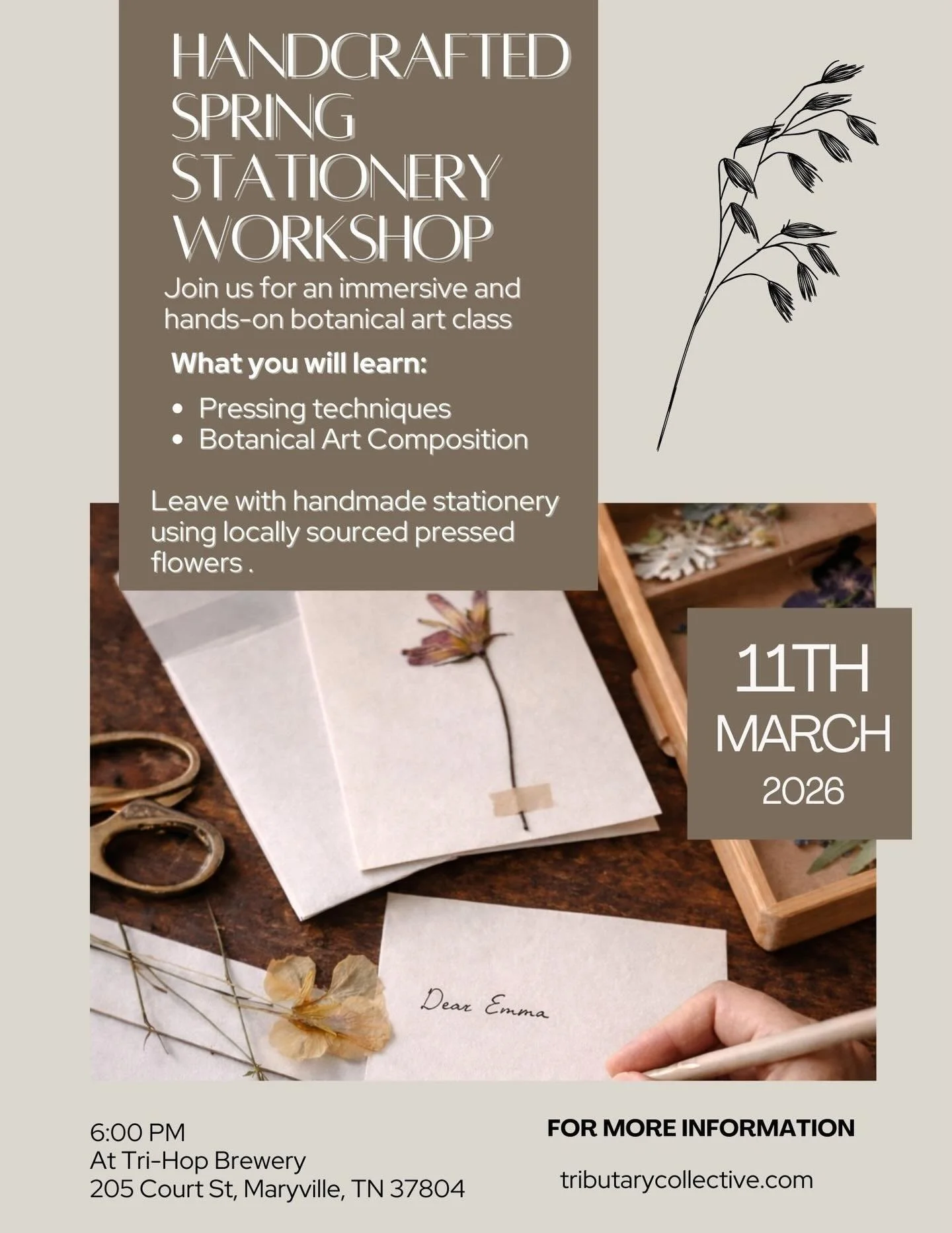 Pressed Botanicals: Handcrafted Spring Stationery &ndash; A Pressed Flower Workshop at Tri Hop Brewery

Wednesday, March 11 | 6:00 PM

205 Court St, Maryville, TN 37804

Join us for an intimate, hands-on evening of slow craft and seasonal beauty as w