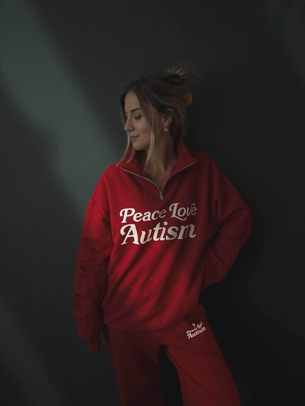 Red Logo Jogger Pants — PEACE LOVE AUTISM