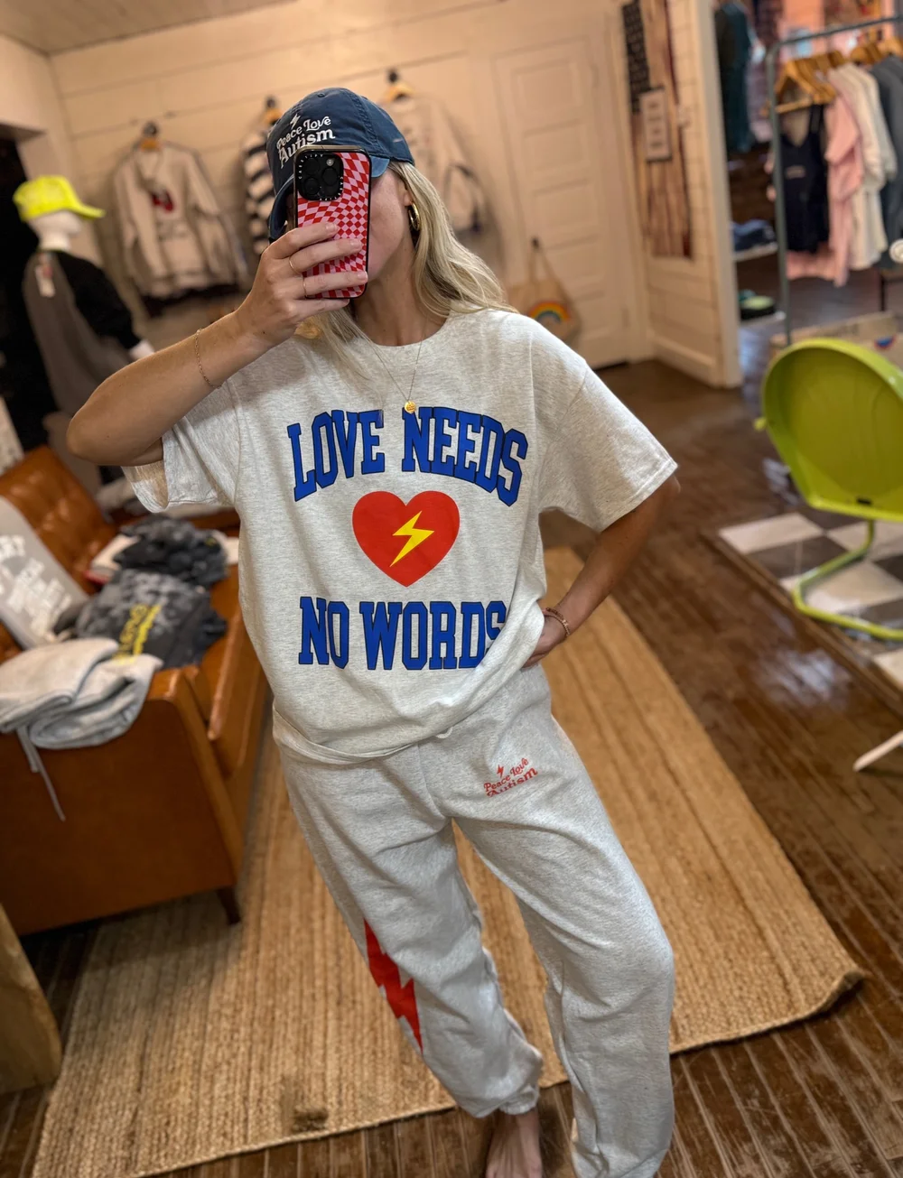 Red Lightning Logo Sweatpants — PEACE LOVE AUTISM