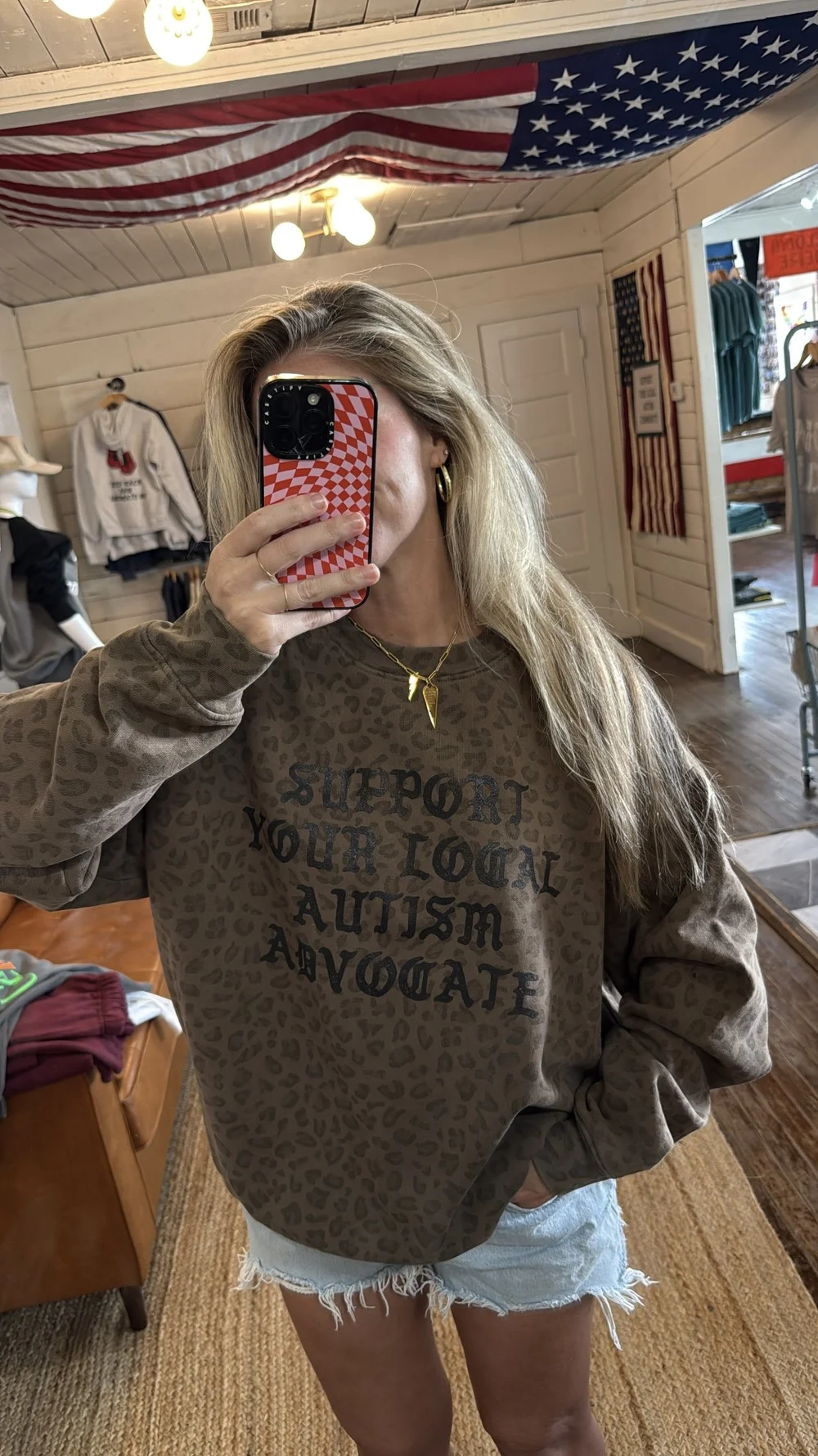 Animal Print Crewneck Heavyweight Boxy Sweatshirt — PEACE LOVE AUTISM