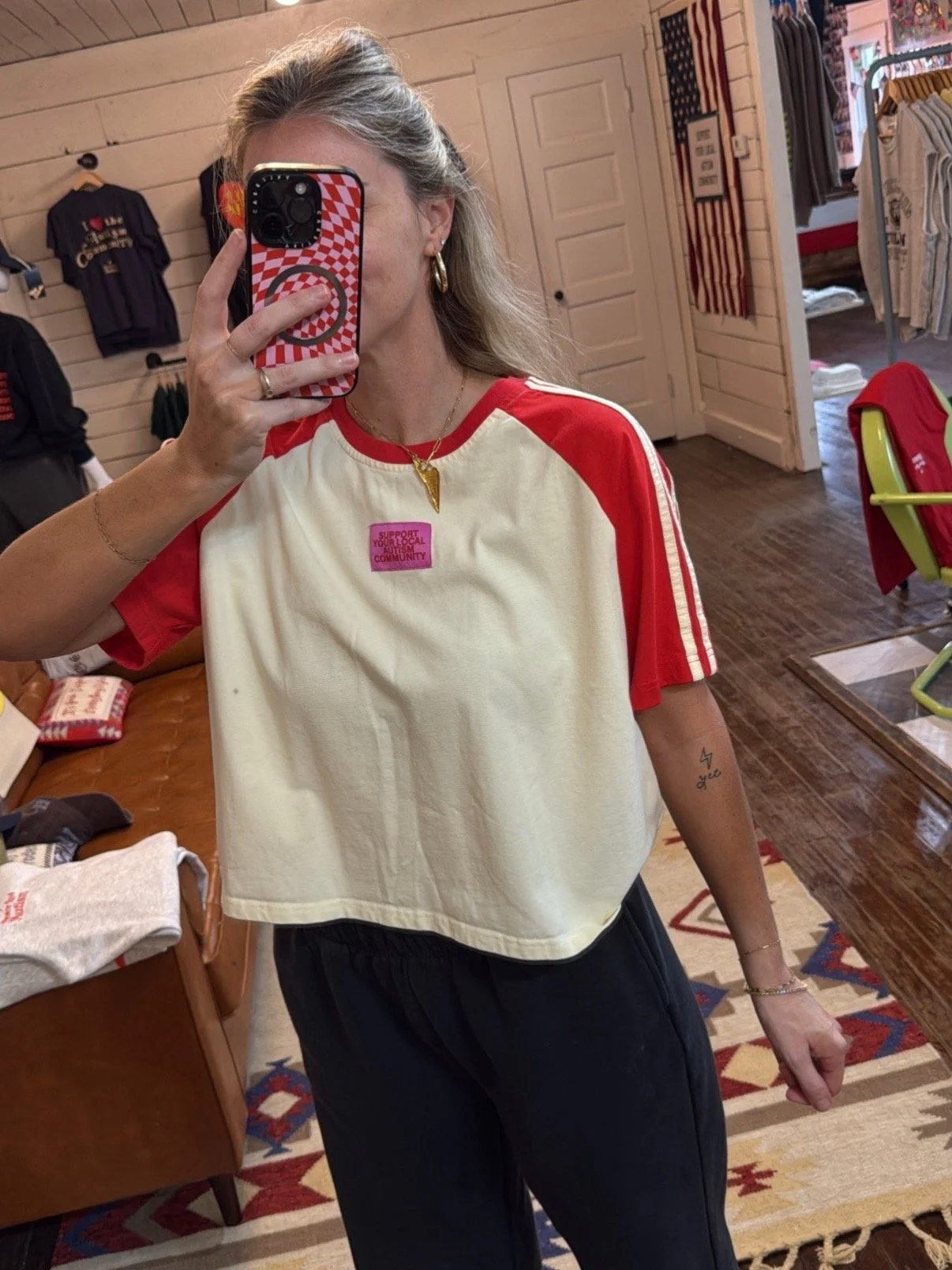 Cropped Red Stripe Tee