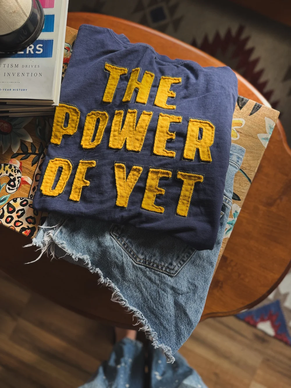 Preorder** Patch Stitched Power of Yet Navy Tee — PEACE LOVE AUTISM