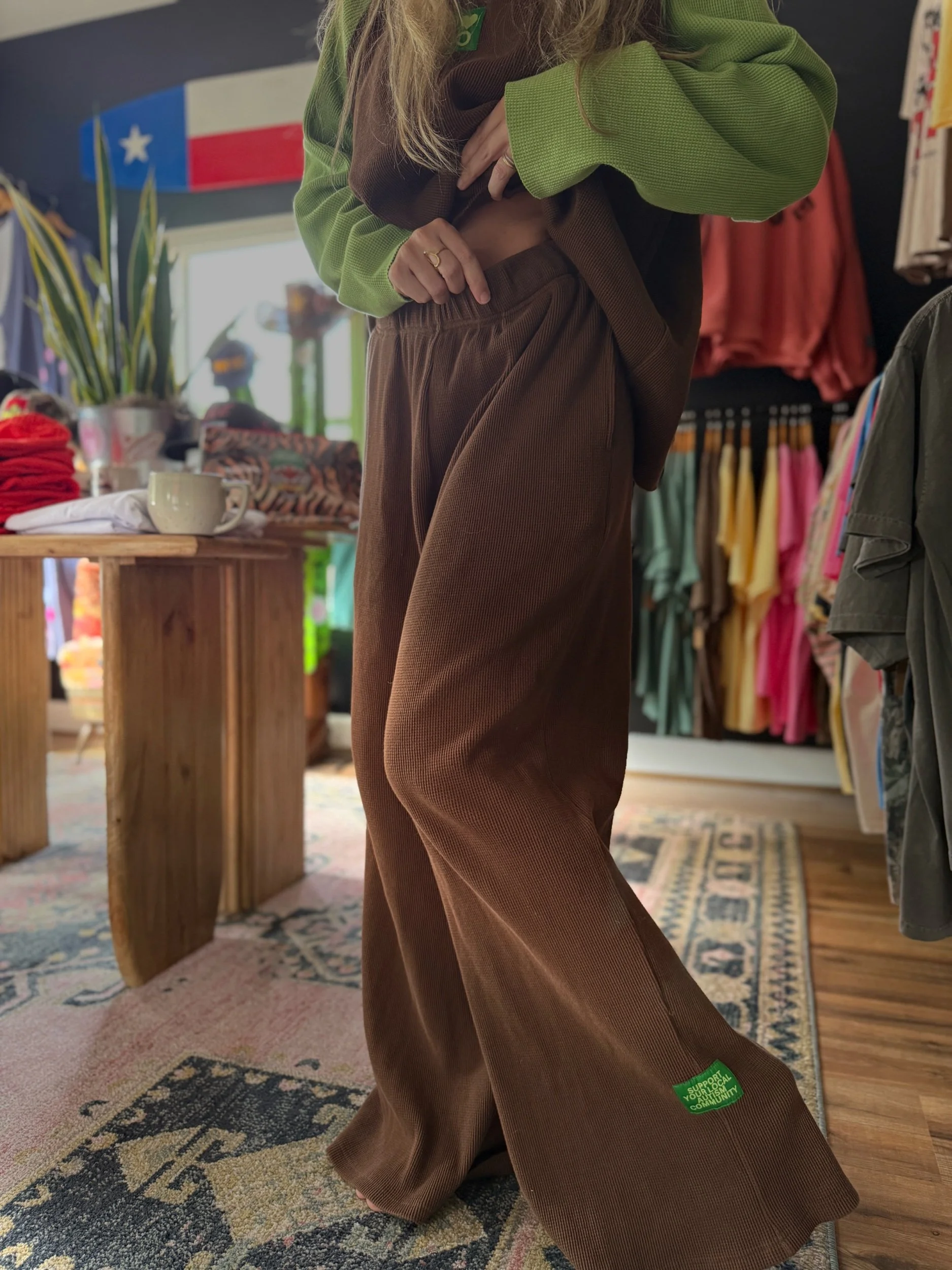 Flare Teddy Waffle-knit Pants