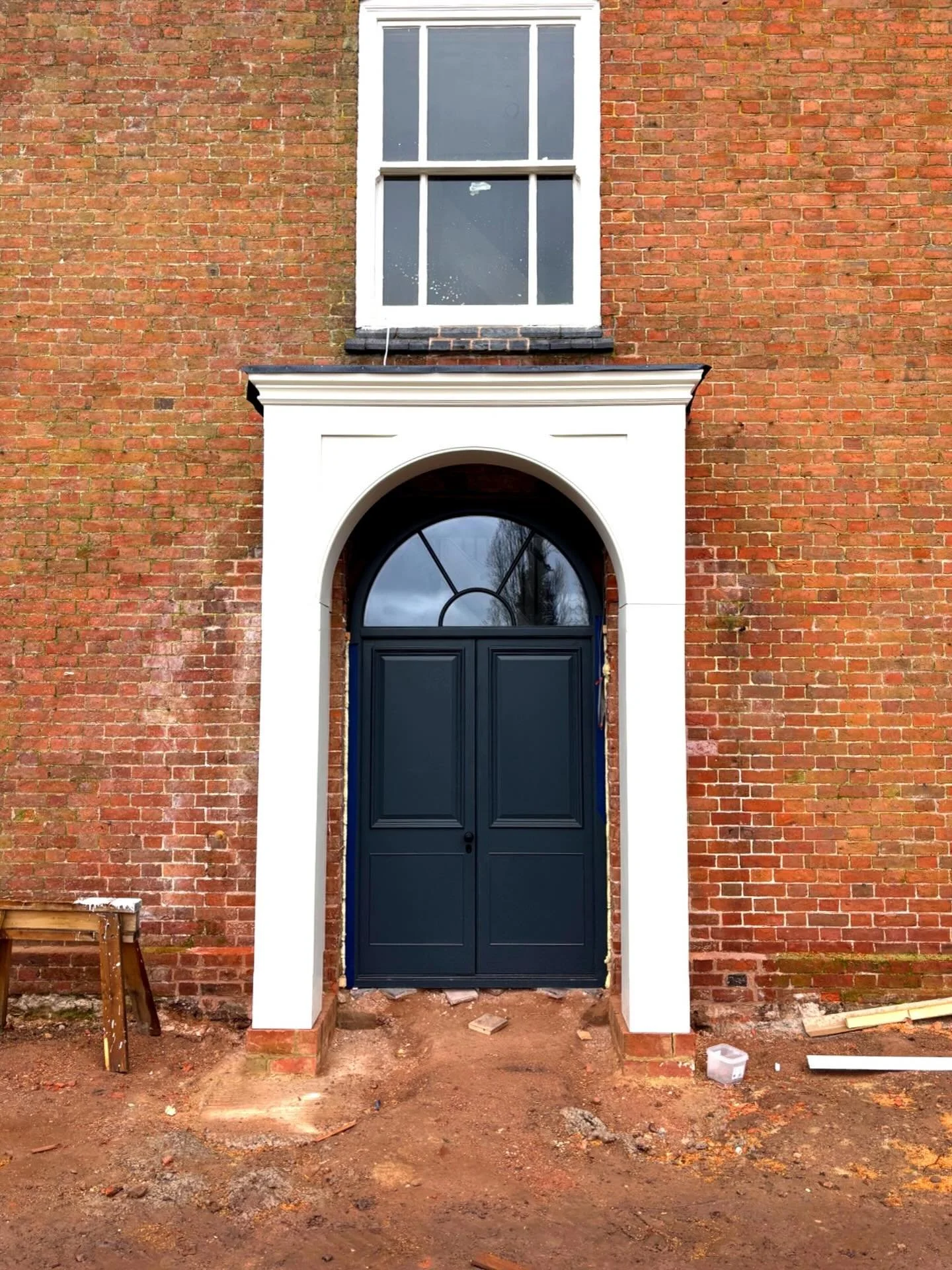 🏡 Stunning transformation underway in Bosbury, Herefordshire. 

This gorgeous Accoya arched double door and hand-crafted portico is currently being installed by one of our customers &mdash; and it&rsquo;s already stopping people in their tracks. 😍
