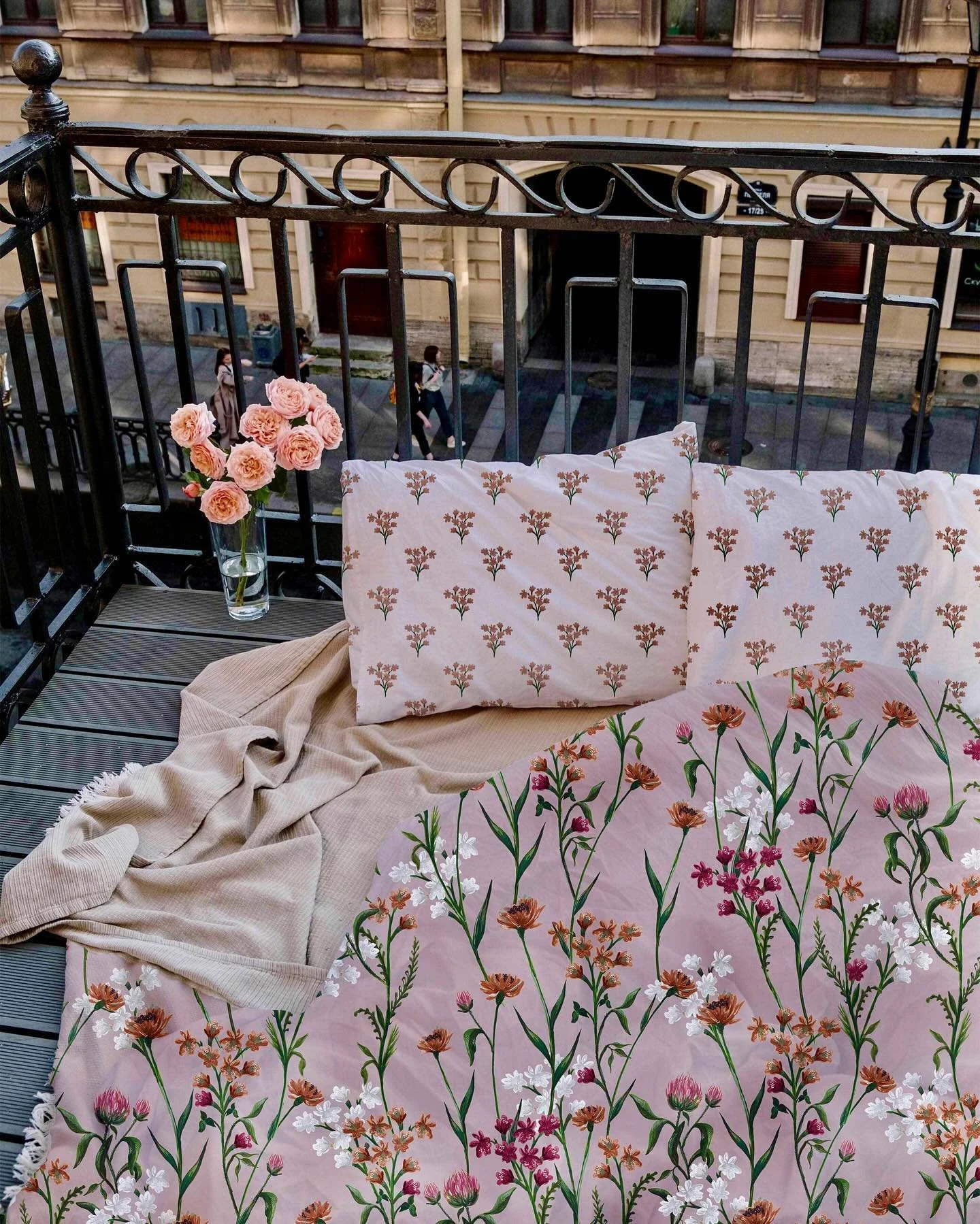 spring sheets and comforter. watercolor and gouache on bristol board. photo from pexels. &copy; 2024 Bea Campbell