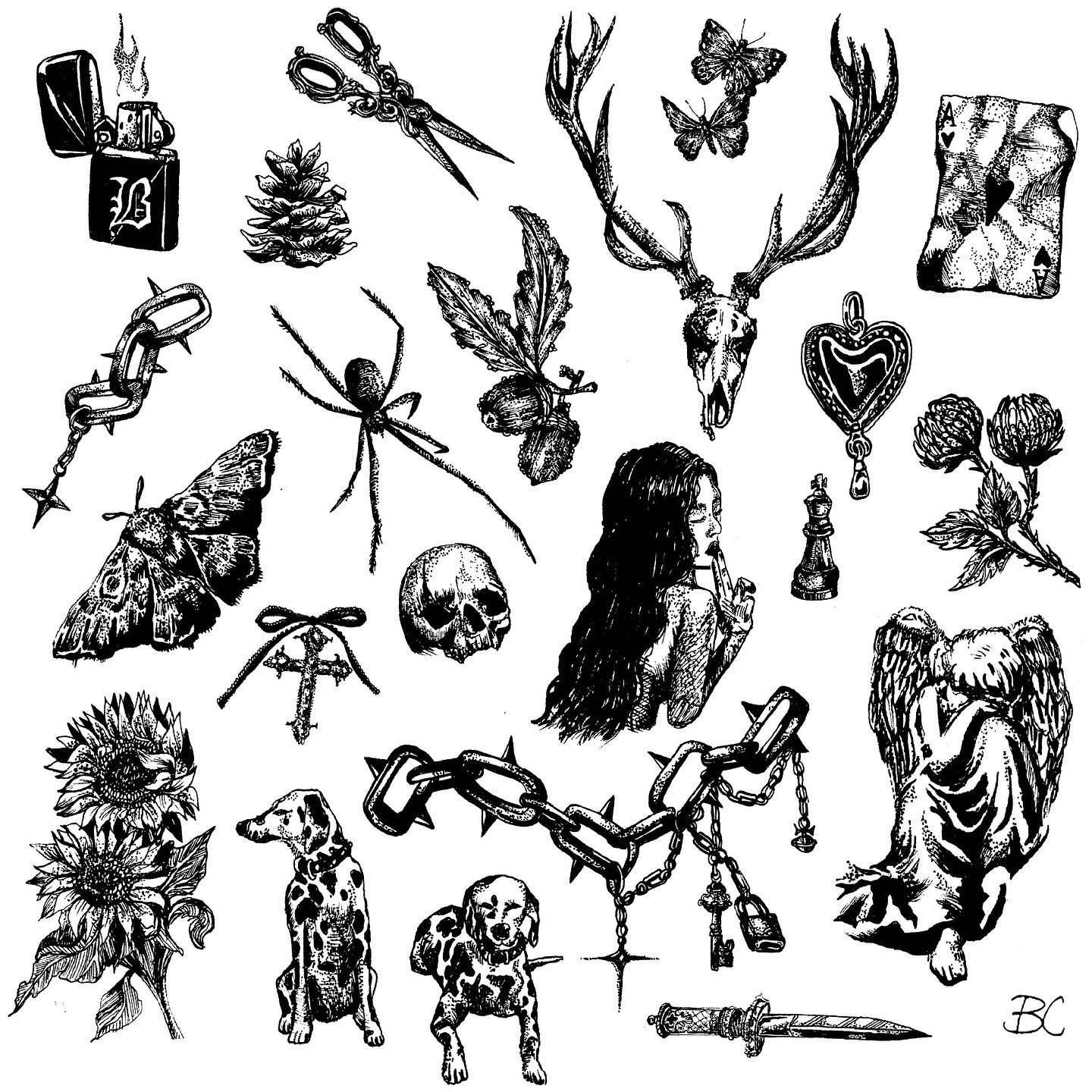 October flash sheet. micron pens on mixed media paper &copy; 2024 Bea Campbell