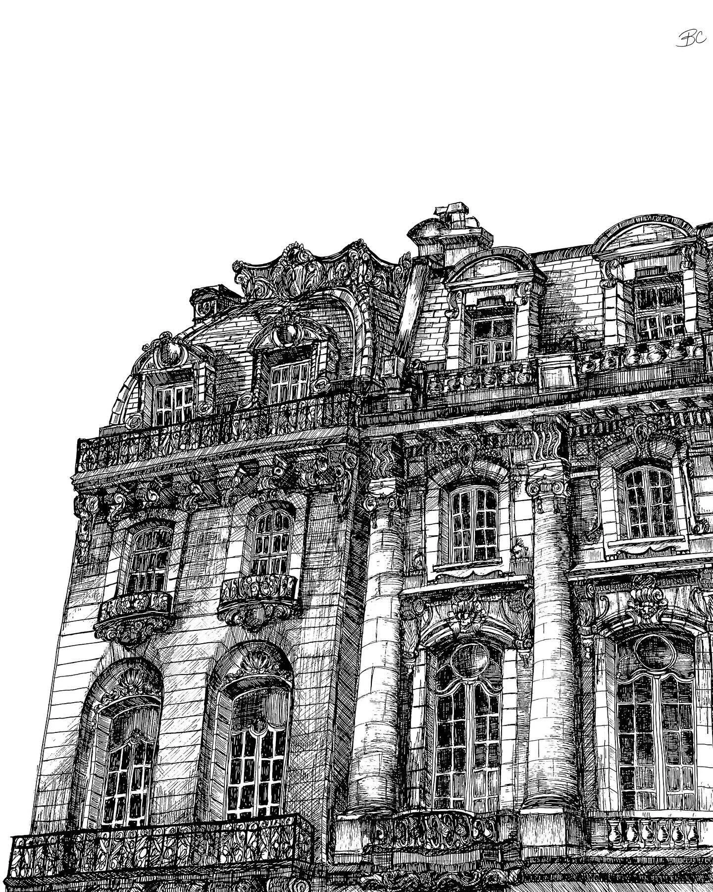 French Beaux-Arts style home on the upper east side. micron pens on 18x24 mixed media paper