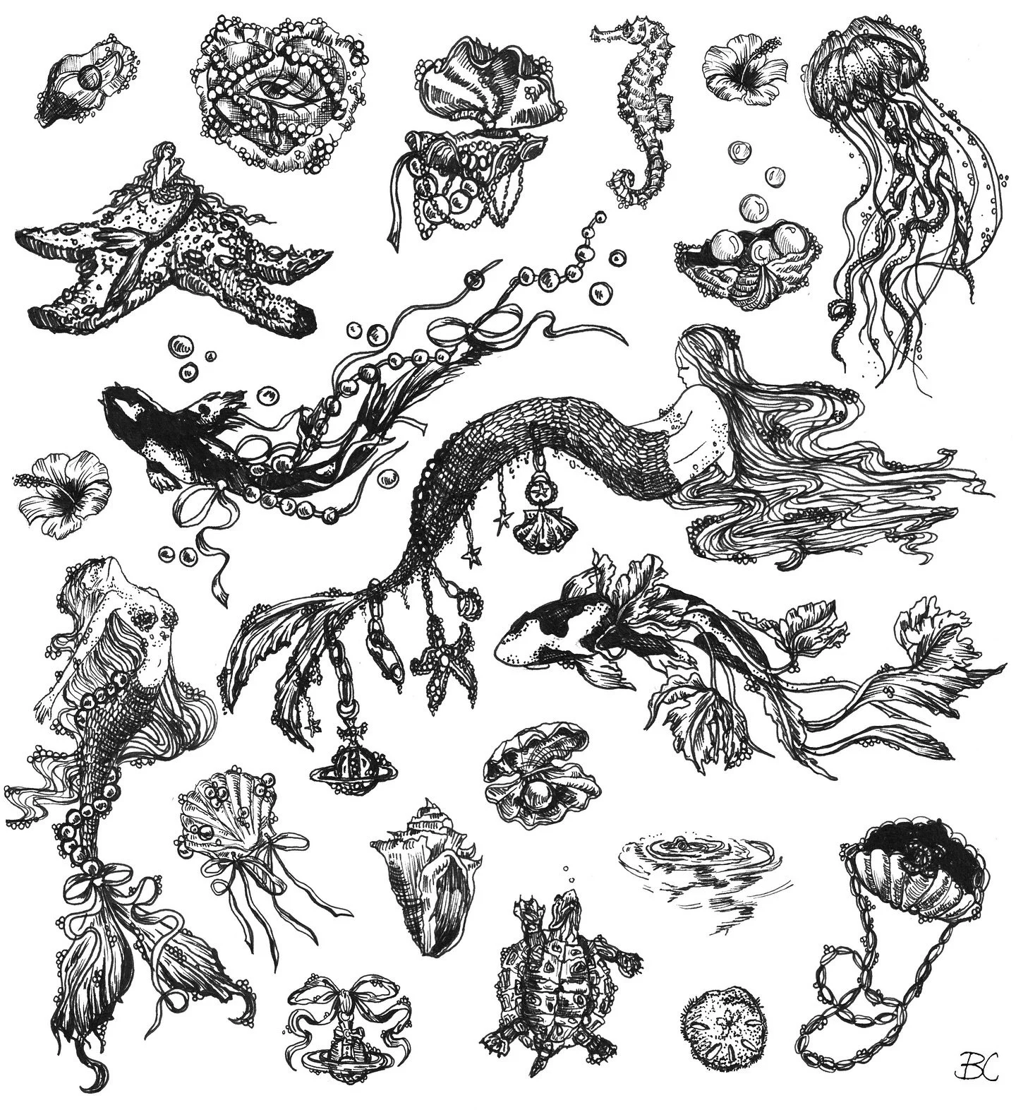 June flash sheet. micron pens on mixed media paper. &copy; 2024 Bea Campbell