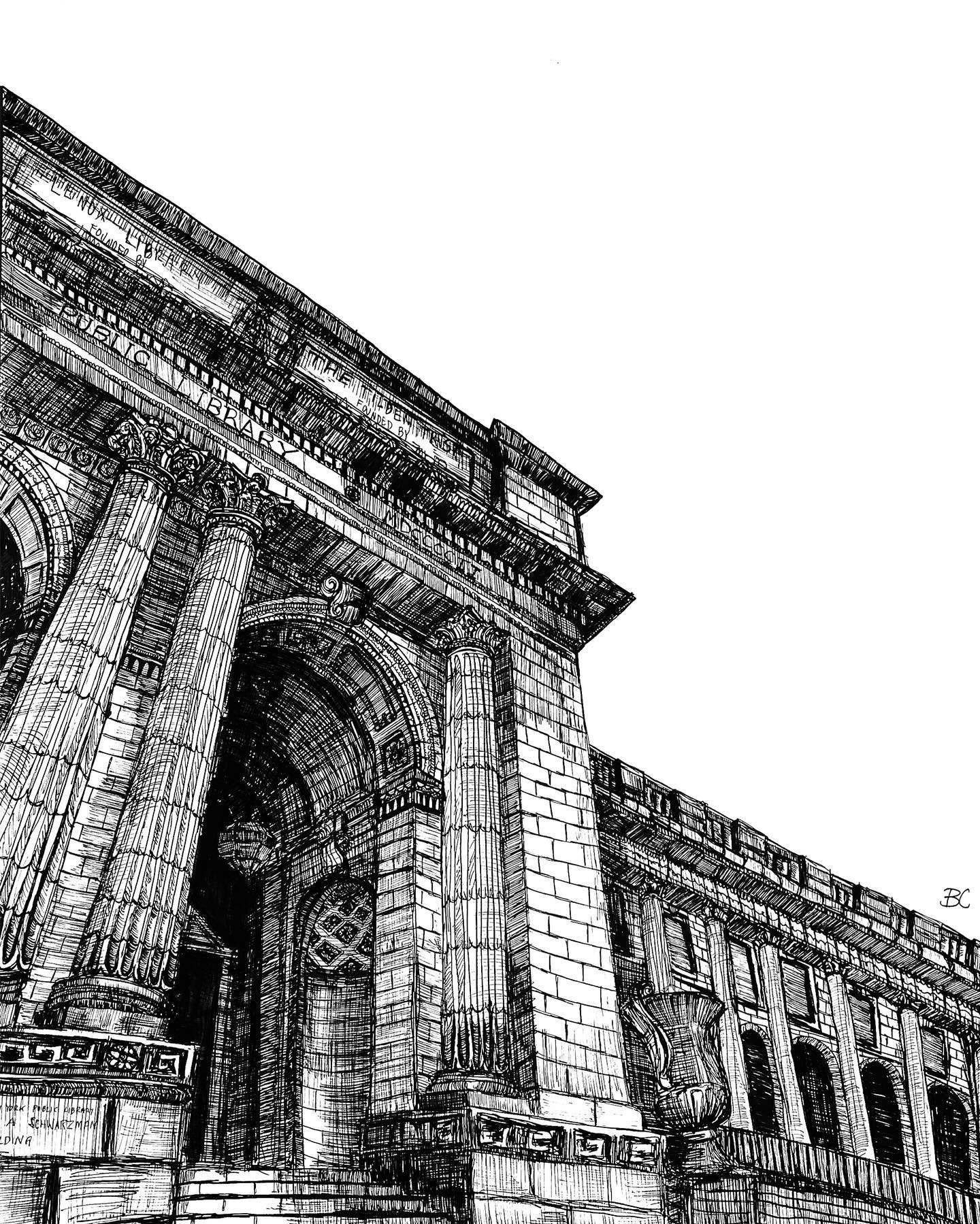 New York Public Library. micron pens on 18x24 mixed media paper