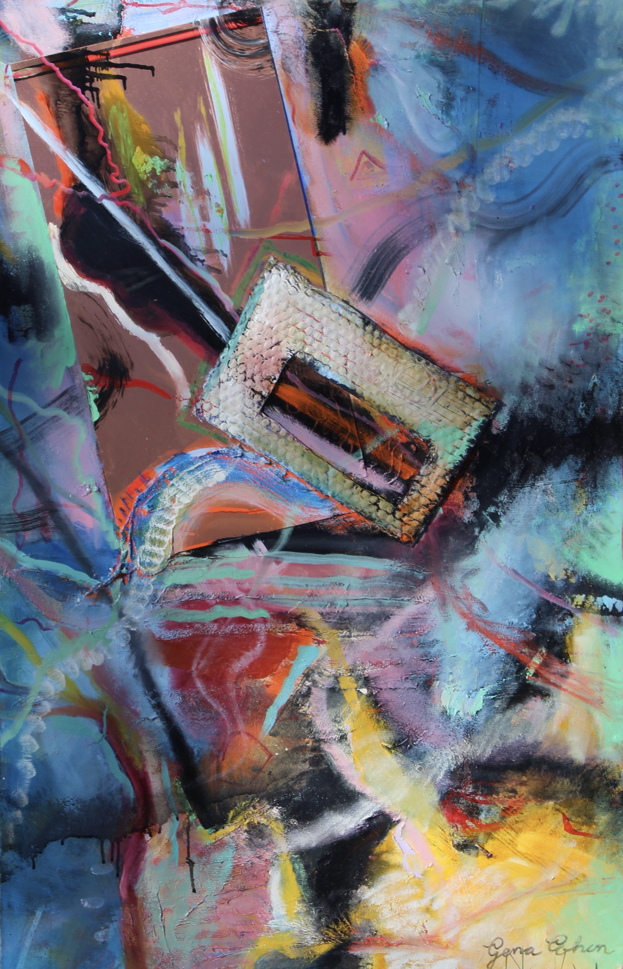 SELF POSSESSED - oil, copper and mixed media on canvas - 48" by 30" by 1.5" - 2022