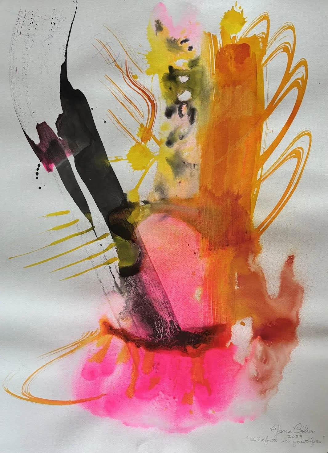 WILDFIRE IN YOUR EYES - 30" by 24" - ink on paper - 2023