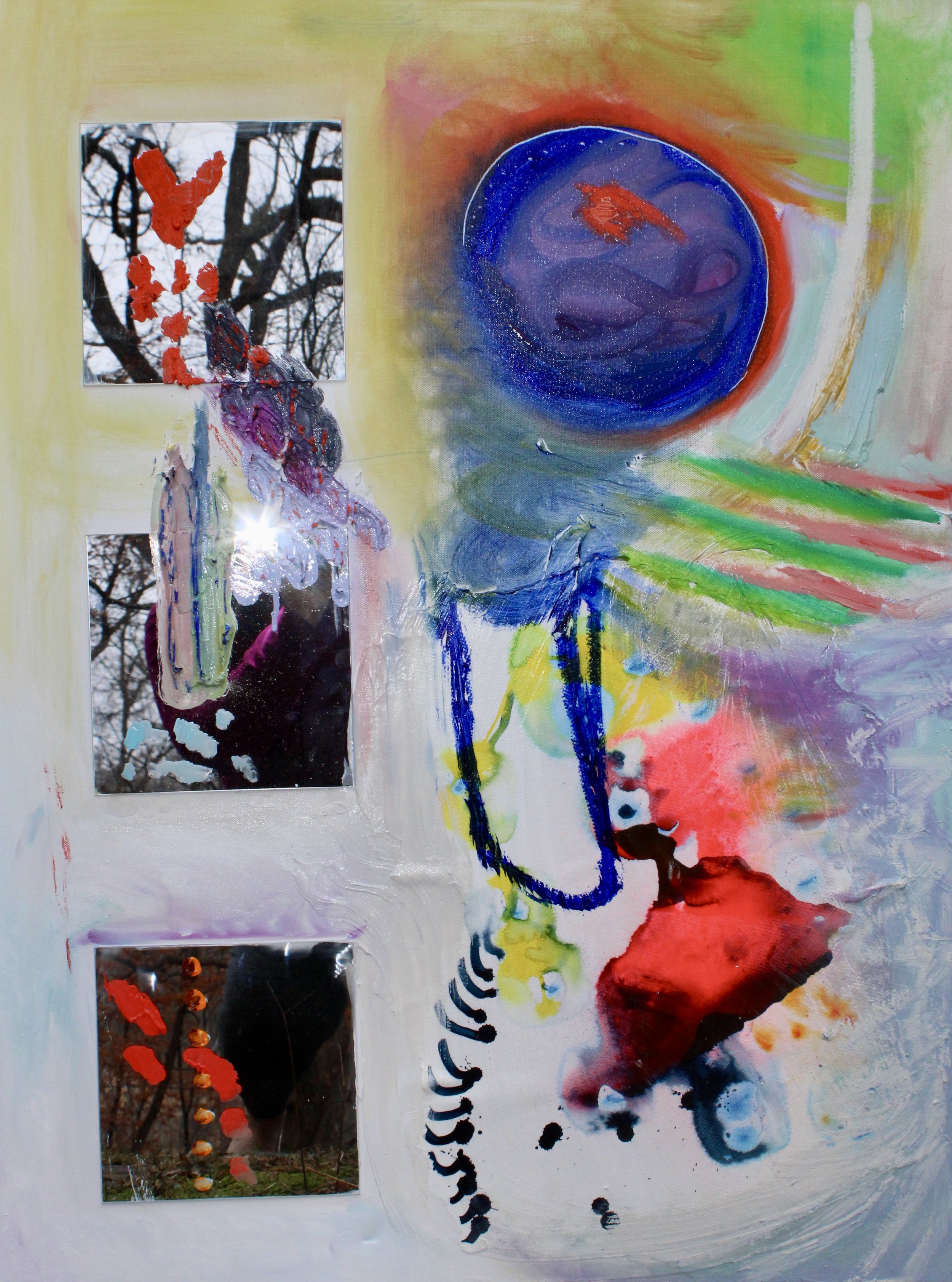 TO LIGHT A CANDLE - oil, mirror and mixed media on canvas - 40" by 30" by 1.5" - 2024