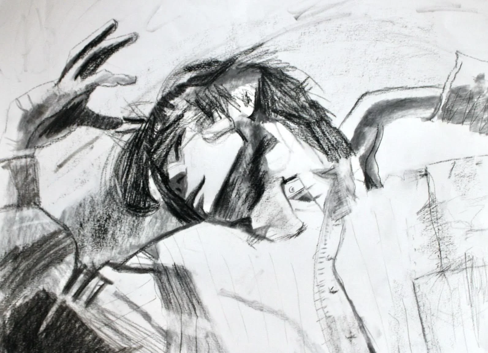 Sun Rays Dancing Through Fingers - 23" by 30" - charcoal on archival paper - 2023