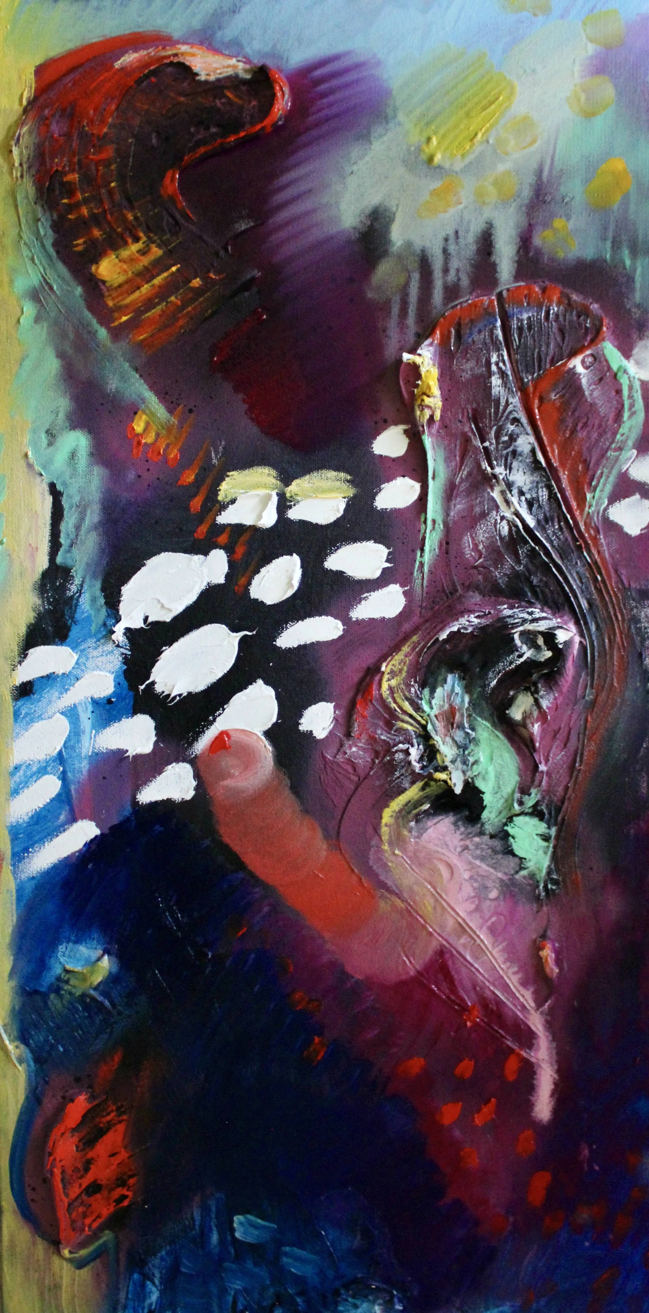 YOU CAN CUT ALL OF THE FLOWERS, BUT YOU CANNOT STOP SPRING FROM COMING - 30" by 15" by 1.5" - oil and mixed media on canvas (textured) - 2025