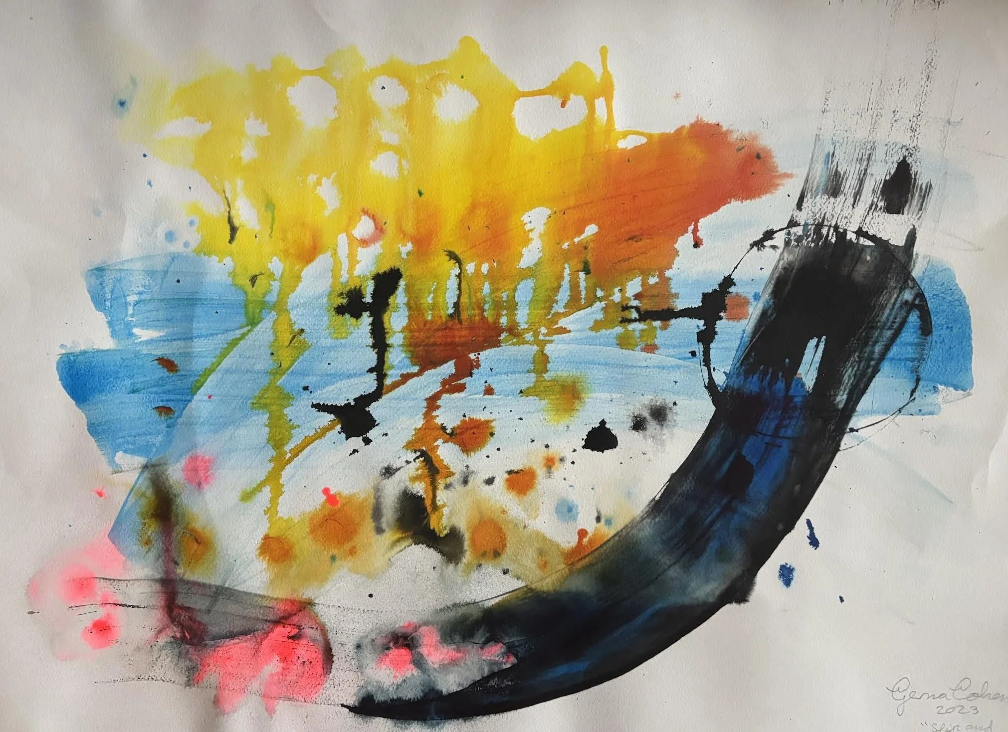 SLIP AND SLIDE - 24" by 30" - ink on paper - 2023