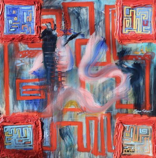 DAUNTLESS - oil, mirror and mixed media on canvas - textured - 48" by 48" by 1.5" - 2021
