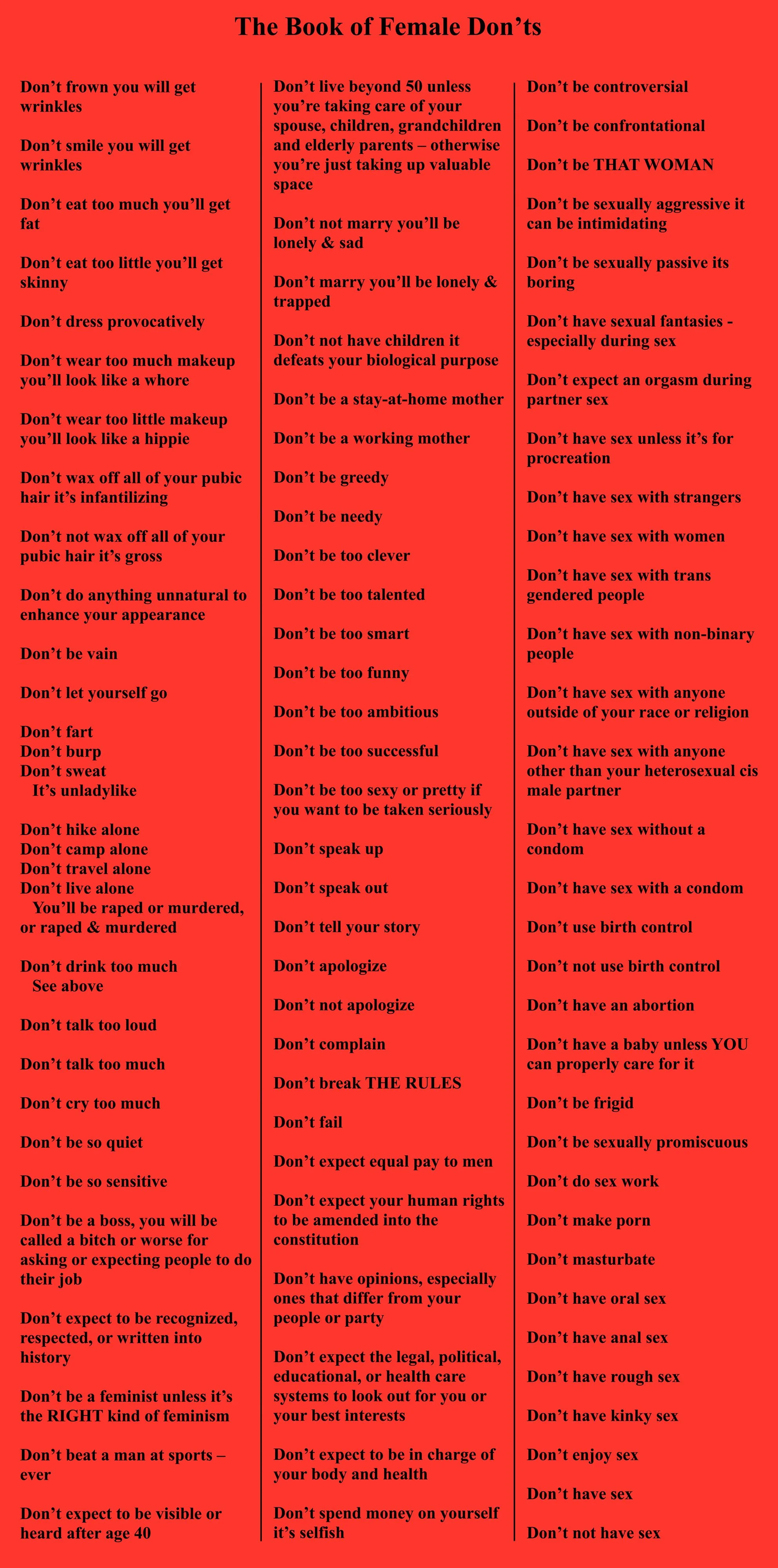 The Book of Female Don’ts – 2023, pigment ink on paper, 23” x 46”