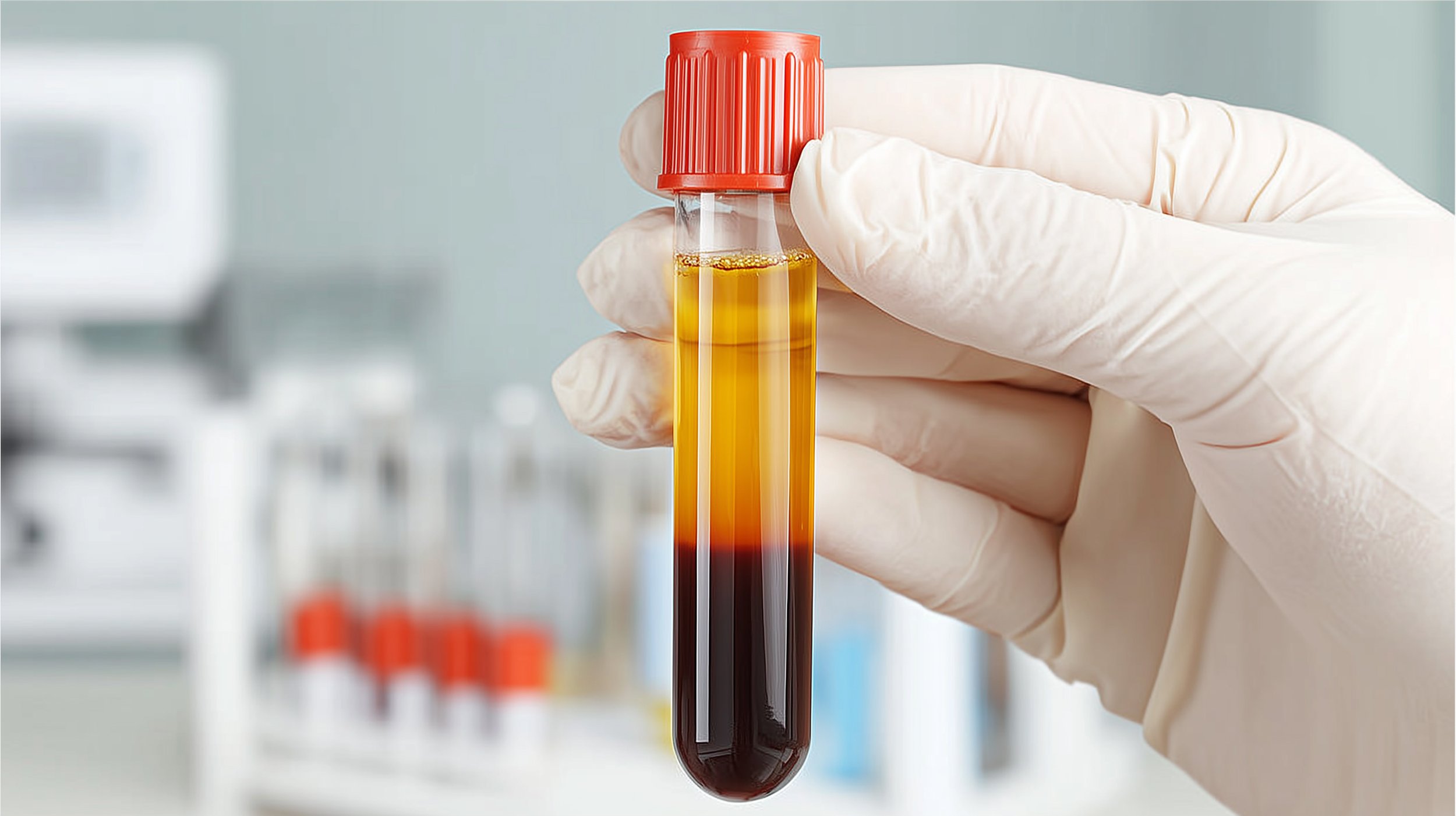 Vial of blood plasma in lab