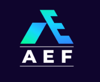 Logo with stylized blue 'A' and 'E' above the letters 'AEF' on a dark background