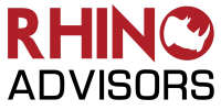 Rhino Advisors logo with red and black text and a stylized rhino head icon