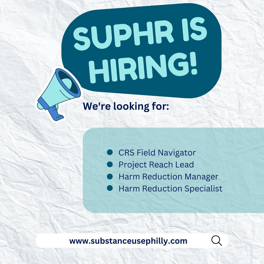 The Philadelphia Department of Public Health (PDPH) Division of Substance Use Prevention and Harm Reduction (SUPHR) is hiring! Visit SubstanceUsePhilly.com or click the link in our bio for more information on these jobs!