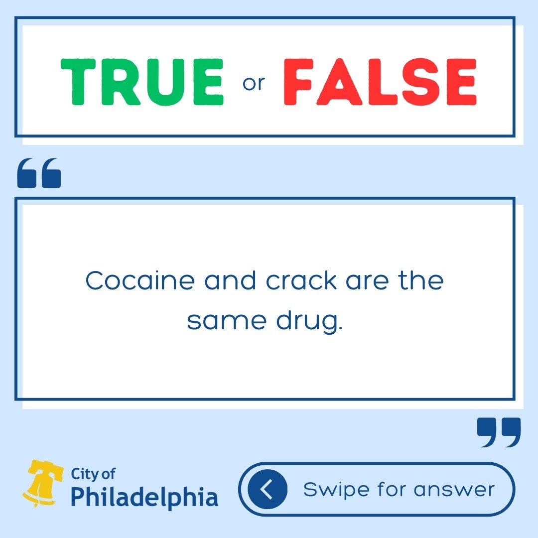 Are cocaine and crack the same drug?

Yes, rock cocaine (crack) is a form of cocaine. Rock cocaine is smoked, while powder cocaine is snorted or injected. Like all street-bought drugs, cocaine may contain other substances, including fentanyl and tran