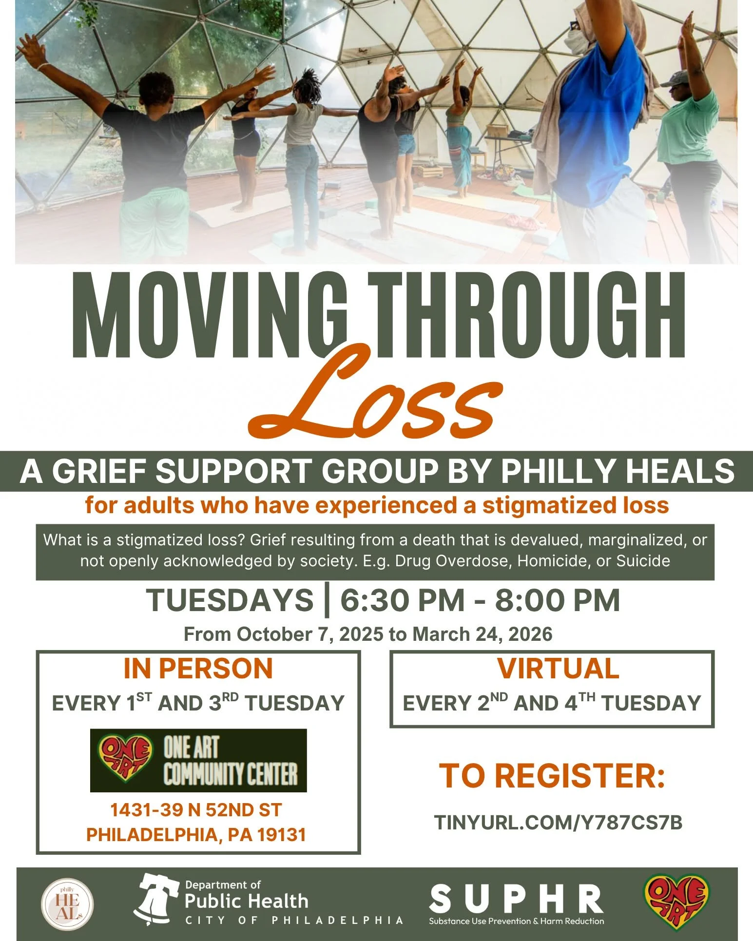This is a support group for adults coping with stigmatized grief&mdash;loss that is often unseen or unacknowledged. Led by somatic psychotherapist Jonathan van Arneman of Philly HEALs, the group explores how grief lives in the body and offers tools f