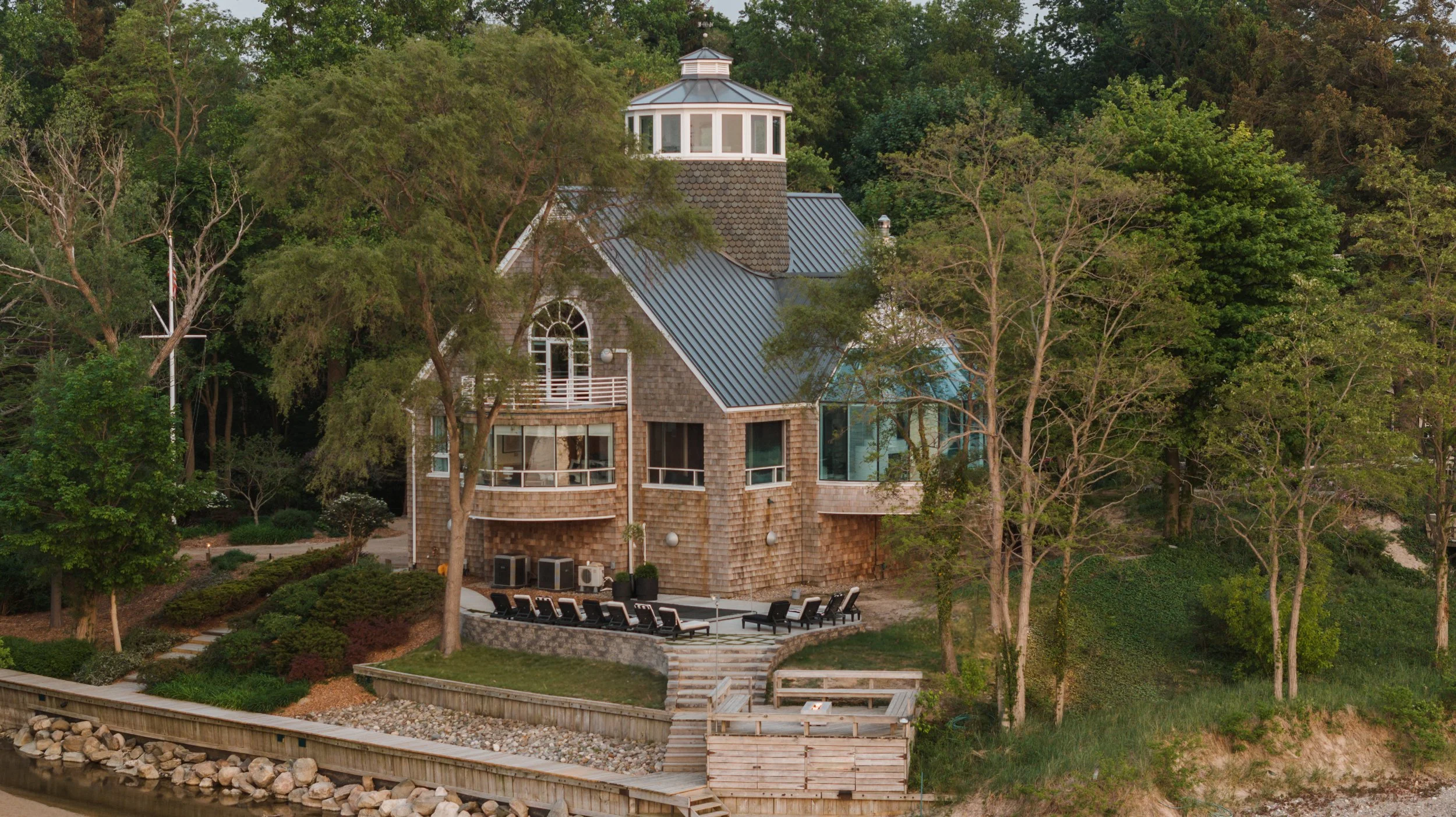 Aerial view of Lighthouse Bluff above Lake Michigan in Fennville, MI