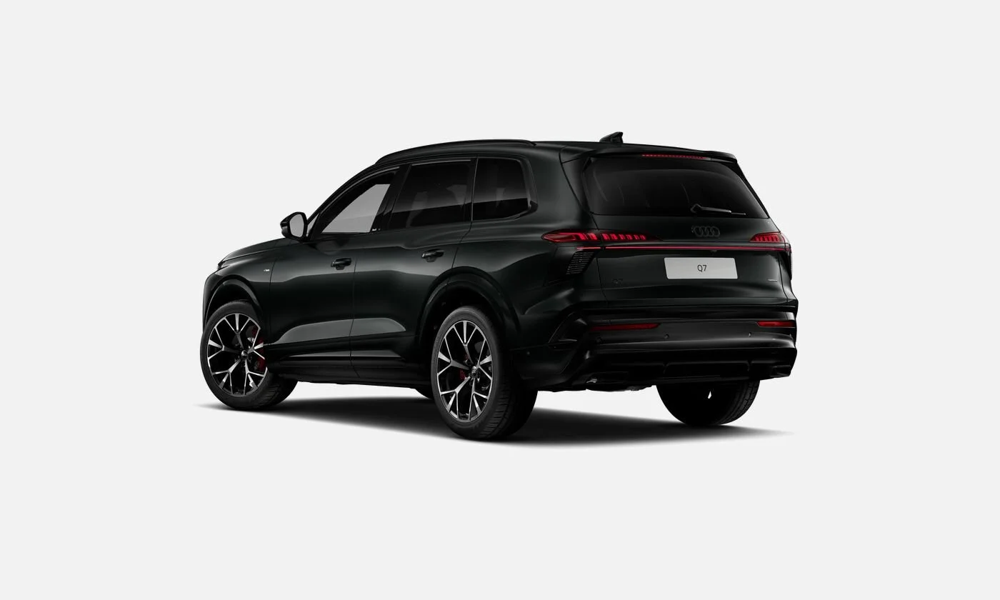 Black Audi Q7 SUV shown from the rear on a plain background.