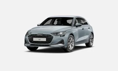 A silver Audi A3 hatchback car viewed from the front three-quarter angle on a white background.