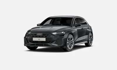 A black Audi A3 hatchback car on a plain white background.