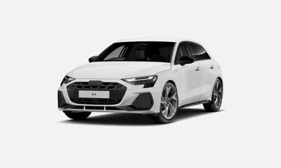 Front and side view of a white Audi A3 sedan against a plain background.