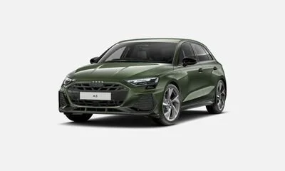 Green Audi A3 hatchback car on a white background