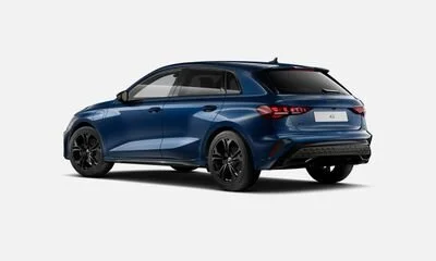 Blue sedan car with black wheels and tinted windows on a plain white background.
