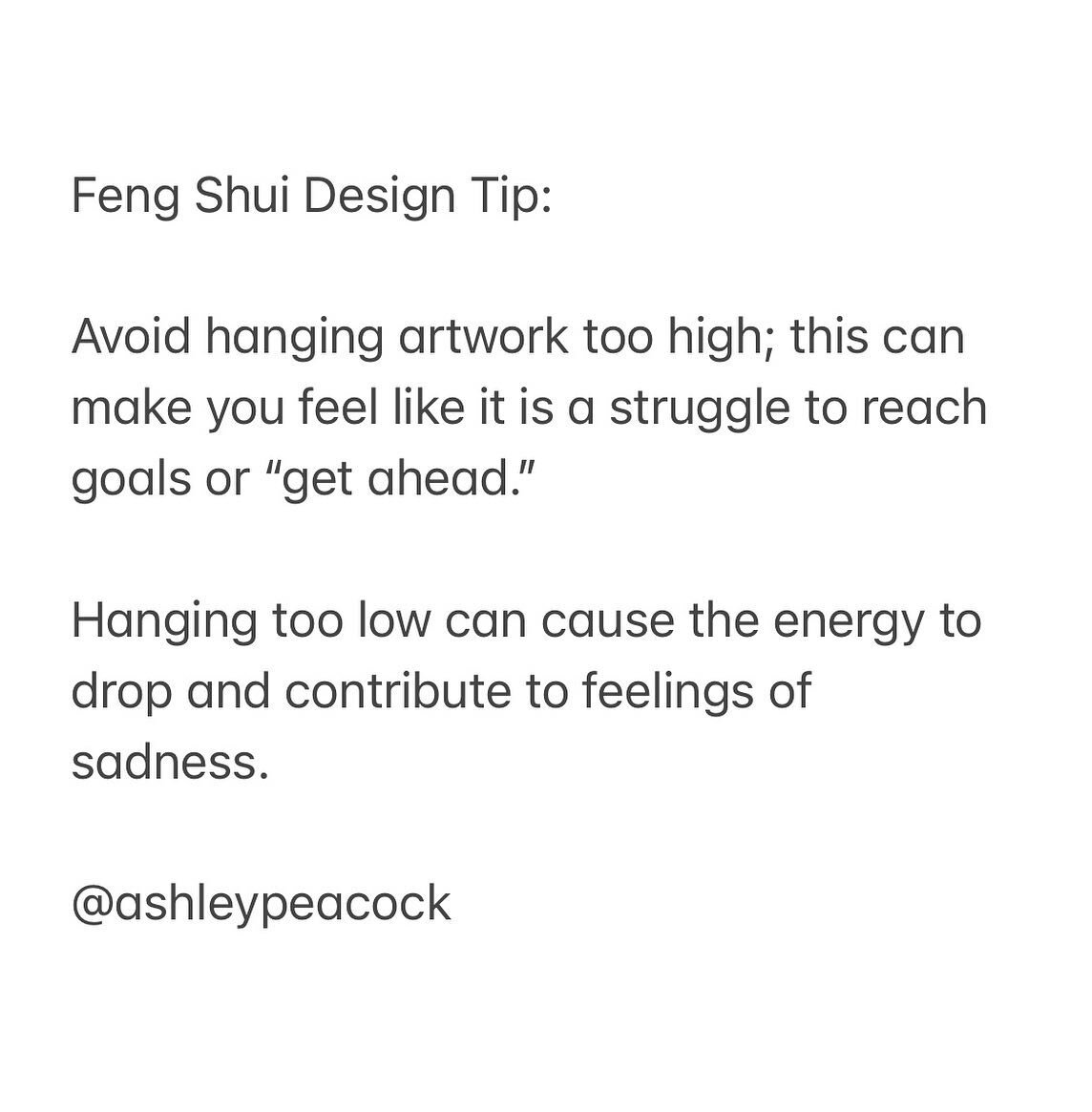 The sweet spot for hanging art is for the center to be at eye level when you are standing in front of it. 

Art and feng shui is a big topic. Are you interested in more feng shui art tips? Let me know in the comments below 👇🏼✨

#fengshuiart #fengsh