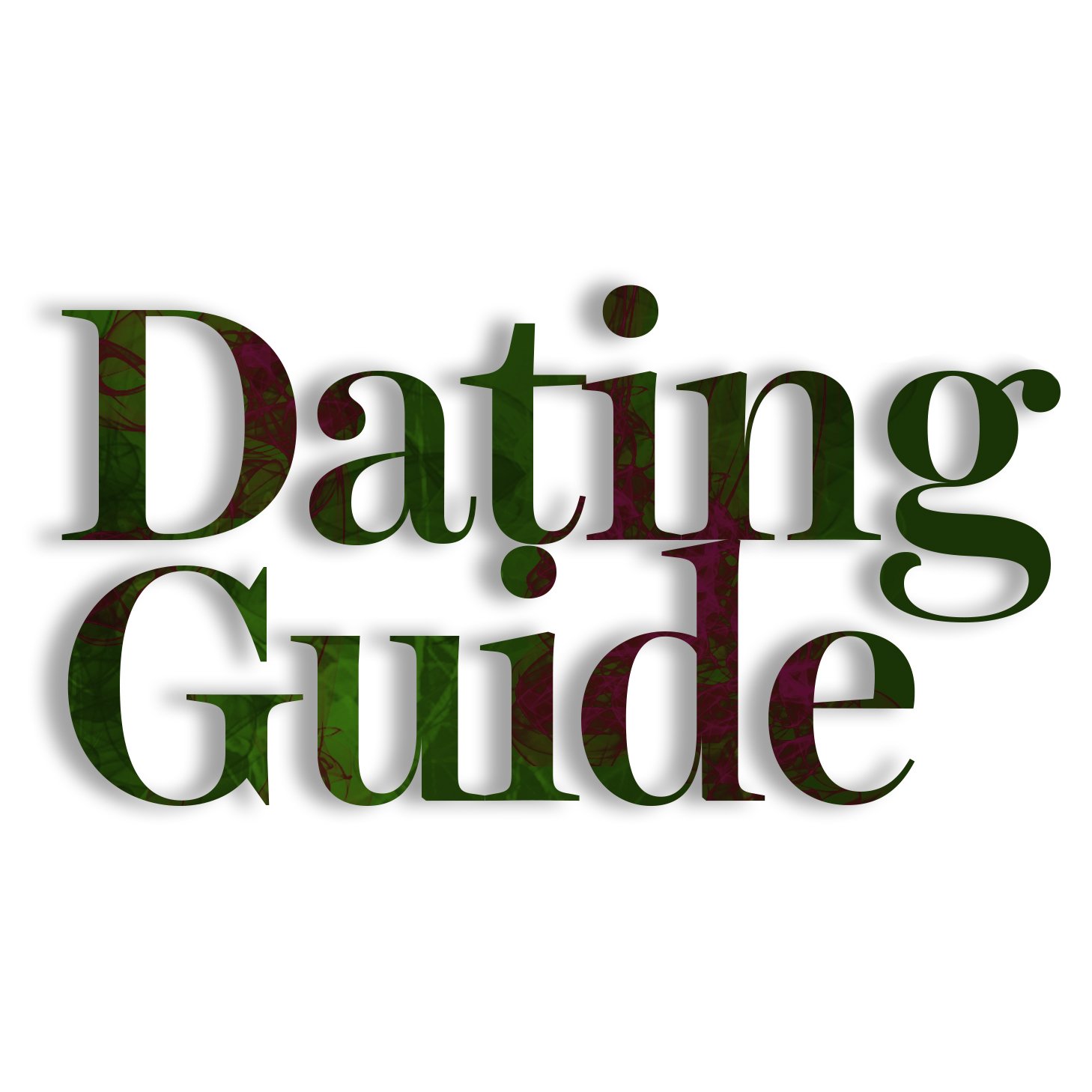 Title 'Dating Guide' in large, dark green text with floral pattern, on a white background.