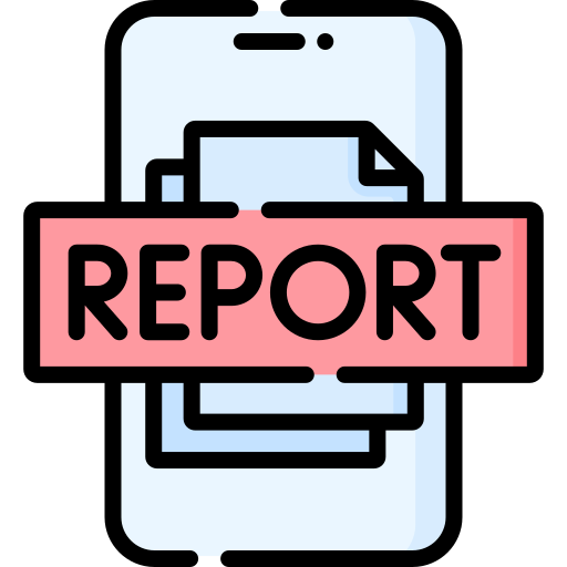 Icon of a smartphone with a report document and a pink banner labeled 'REPORT' overlayed.