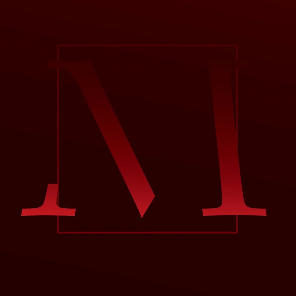 Dark red background with a stylized red and black letter 'N' logo in the center.