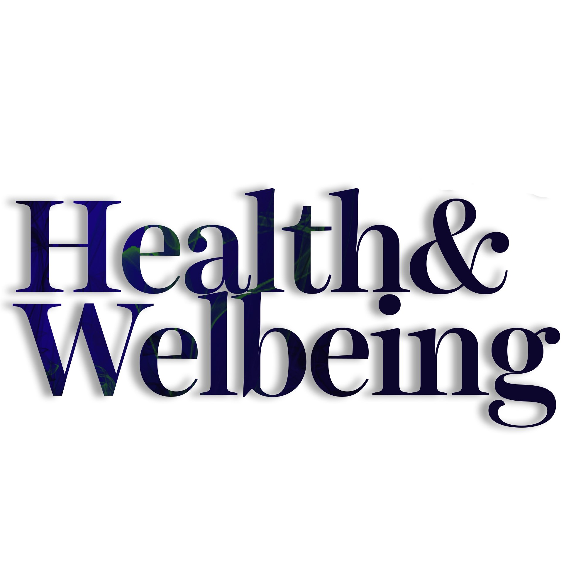 Text reading 'Health & Wellbeing' in dark blue with a subtle shadow on a white background.