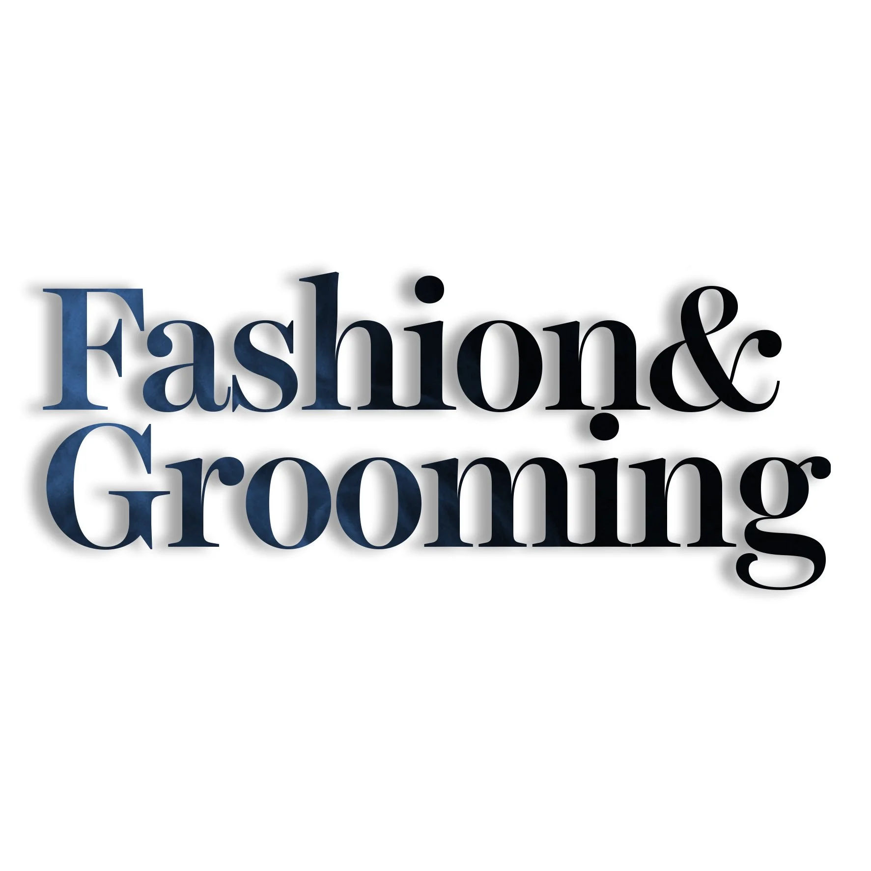 Text reading 'Fashion & Grooming' with a gradient blue and black font on a white background