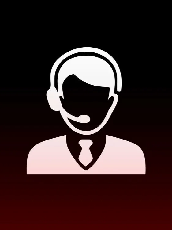 Icon of a customer service representative wearing a headset and suit.