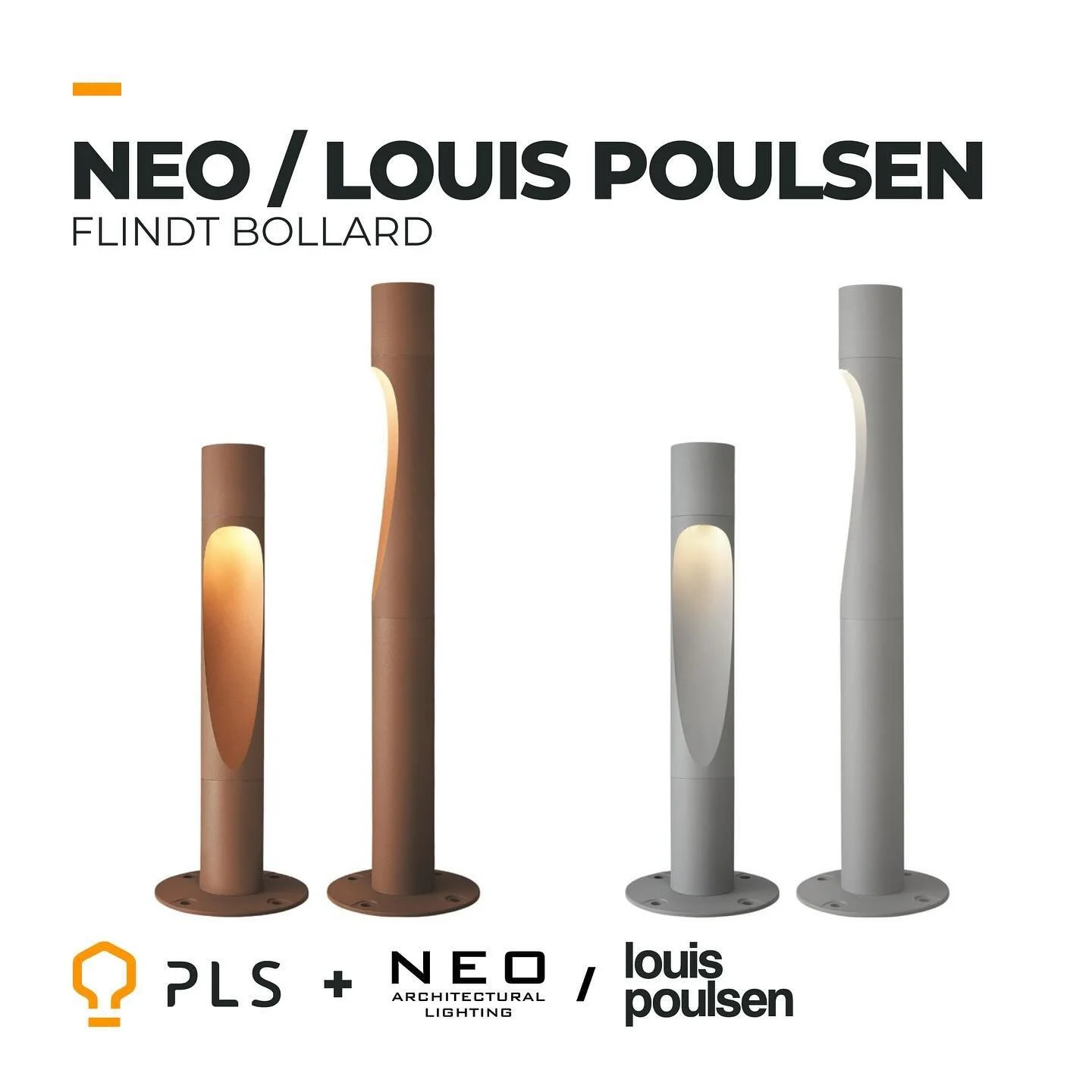 NEO / LOUIS POULSEN&nbsp;|&nbsp;FLINDT BOLLARD&nbsp;

The light distribution is directed downward on one side of the bollard. The flared aperture creates an organic shaped light pattern covering nearly 180&deg;. Two COB LEDs are housed in the top of 