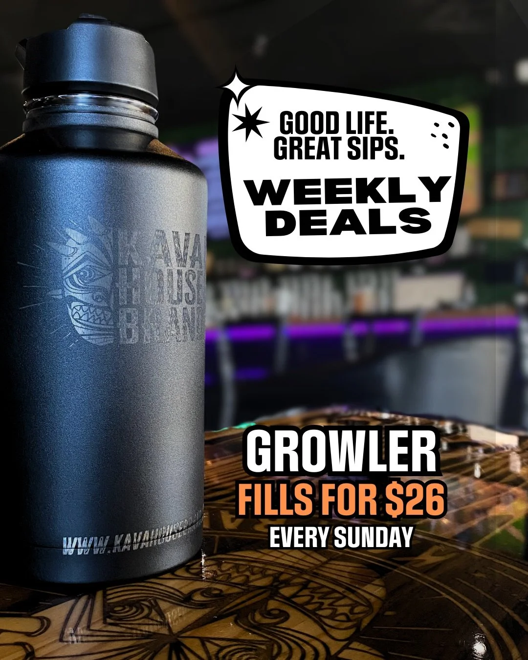 The best way to ward off the Sunday scaries?

A full growler of your favorite tea 🫖

See you Sunday.

#GoodLifeGreatSips #WeeklyDeals #KavaHouseBrand #SundayScaries
