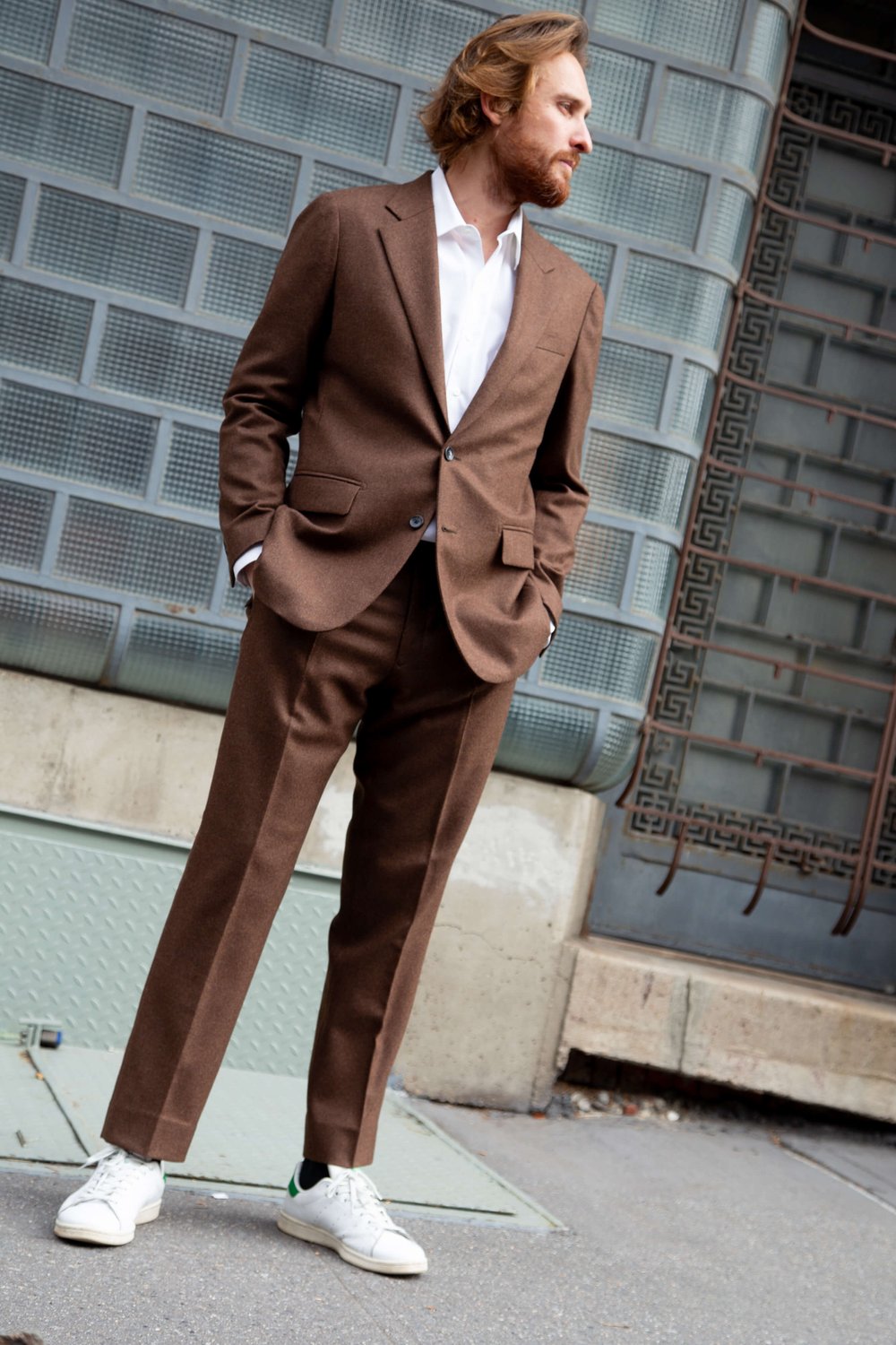 men's italian cashmere wool suit in brown Loro Piana Fabric