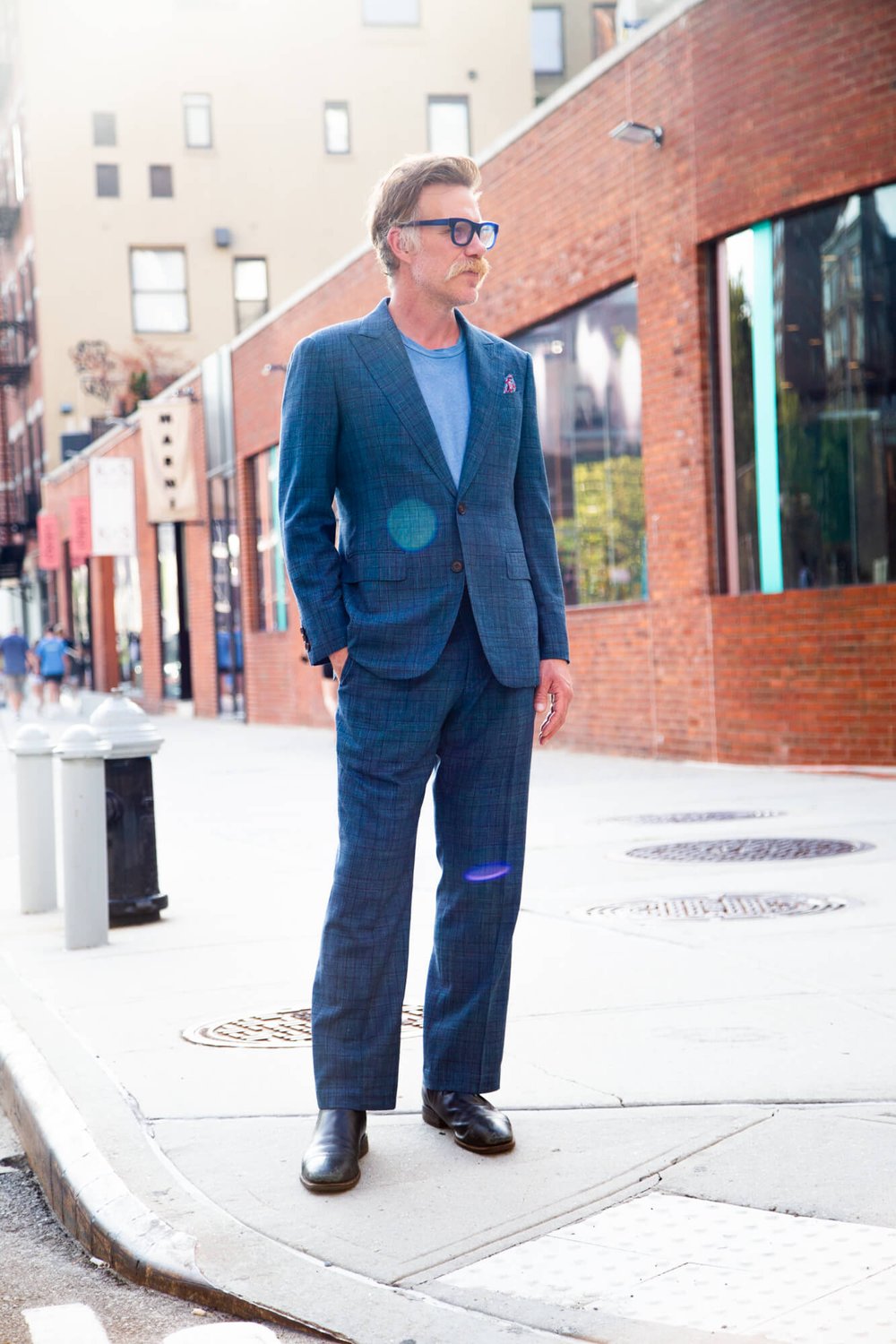 summer wool blend mens suits in blue and green