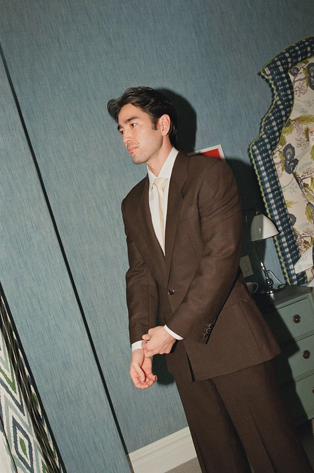 Men's chocolate brown tropical wedding suit